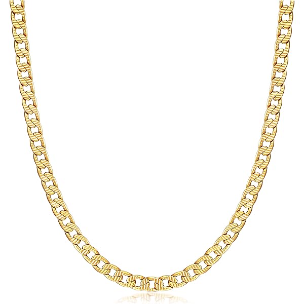 Amazon.com: Real 14kt Yellow Gold 7mm Flat Figaro Chain; 22 inch